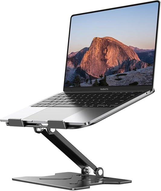 Adjustable Laptop Stand for Desk, Metal Foldable Laptop Riser, Portable Laptop Holder Mount, Ventilated Cooling Computer Notebook Stand for MacBook Air Pro, All 10-16'' Notebooks Laptops, Black