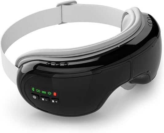 Eye Massager with Heat,Heated Eye Mask, Compression Massage,Eye Massager for Migraine Relief, Reduces Dark Circles & Strain, Improves Sleep, Ideal Gift for Men/Women,Black