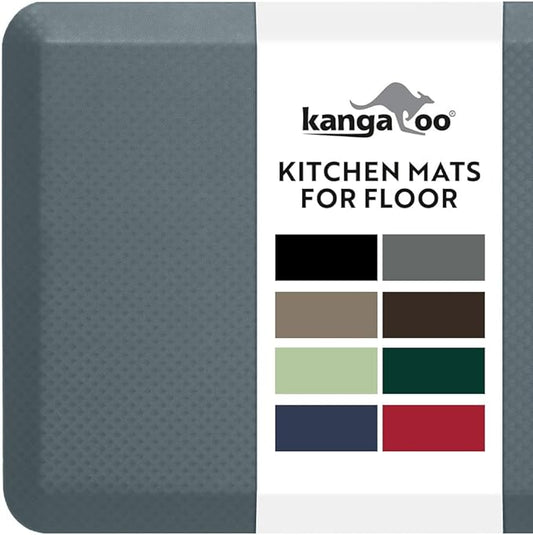 KANGAROO Thick Ergonomic Anti Fatigue Mats for Kitchen Floor, Cushioned Standing Office Desk Mat, Waterproof Scratch Resistant Topside, Supportive All Day Comfort Padded Foam Rugs, 20x32, Charcoal