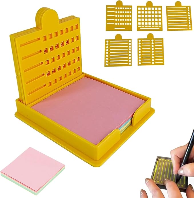 Smarter Sticky Note Kit, Sticky Note Holder Stencil with 5 Versatile Templates, 5 in 1 Memo Pad Organizer, Organize Notes, Boost Productivity, Master Daily Planning (Yellow)