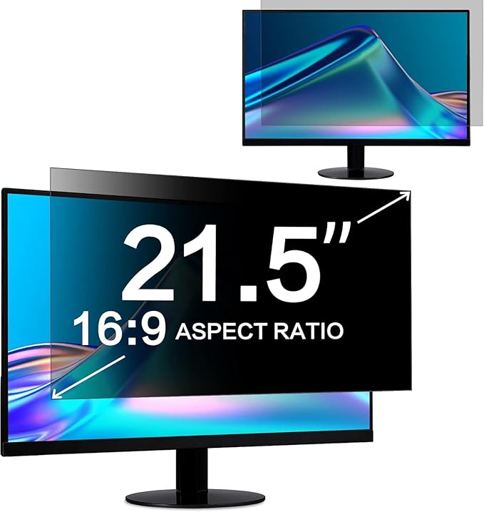 ZOEGAA 21.5 Inch Computer Privacy Screen Filter for 16:9 Widescreen Computer Monitor 18.8"x10.6" - Computer Screen Privacy Shield and Anti Blue Light Anti-Glare Screen Protector