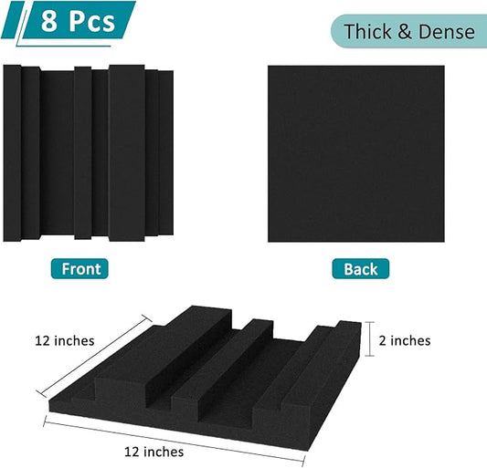 TroyStudio Thick Acoustic Foam Panels in Diffusion Pattern, 12 X 12 X 2 Inch 8 Pcs High Density Sound Absorbing Foam Diffuser Panel, Soundproof 3D Wall Padding Tile for Recording Studio Home Office