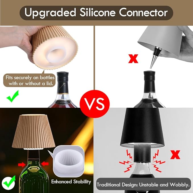 WILIT Wireless Lamp Shades for Liquor Bottle Lights, 3 Level Brightness Cordless Table Lamp, Table Top Decor for Living Room, Wine Lamp Touch Lamps for Nightstand, Housewarming Gifts New Home