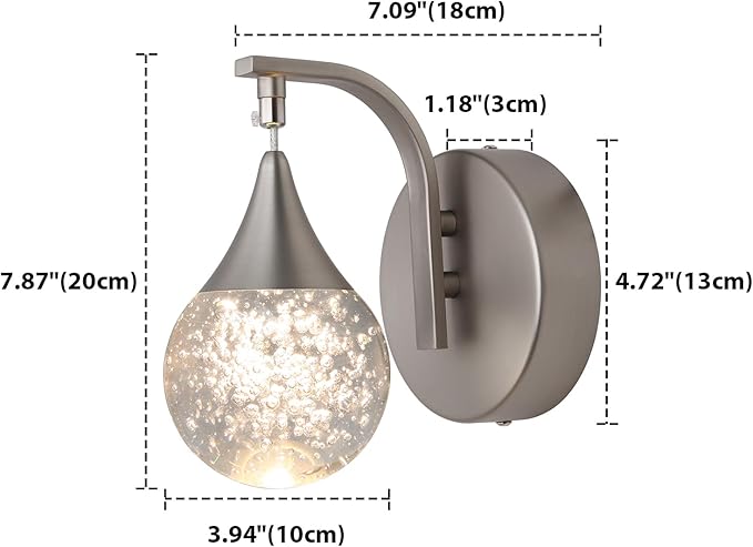 Wall Sconce Indoor, LED Modern Crystal Wall Sconces, Bubble Sconce Wall Lighting for Bedroom Dining Room Living Room Hallway Vanity Bathroom, Nickel