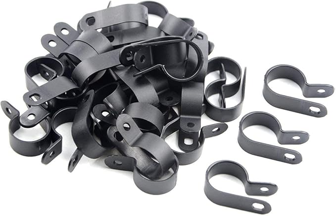 100PCS 3/4" Nylon Cable Clips Assortment R-Type Cable Clip Kit Black Plastic Wire Clamps Fasteners for Wire Mounting