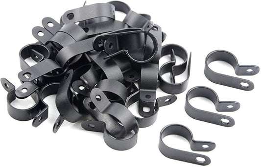 100PCS 3/4" Nylon Cable Clips Assortment R-Type Cable Clip Kit Black Plastic Wire Clamps Fasteners for Wire Mounting