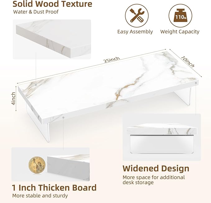 Monitor Stand Riser, Wood & Acrylic Computer Monitor Stand Desk Desktop Organizer Table for Home, Office Workspace, Laptop Riser, Printer, PC & TV Screen Riser