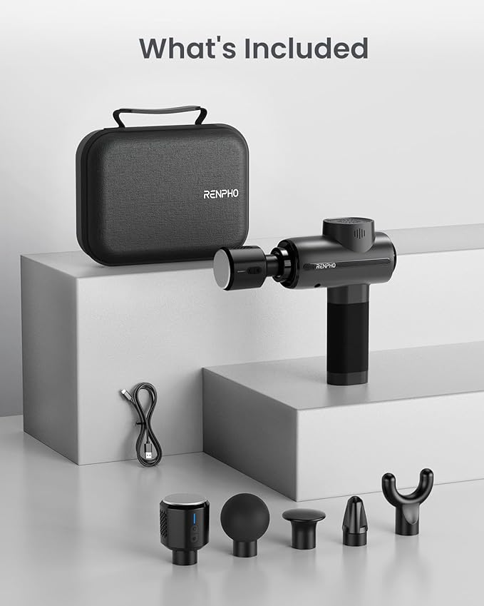 RENPHO Massage Gun Deep Tissue with Heat and Cold Head, Handheld Muscle Massager Therapy with Carry Case, Percussion Body Masajeador for Men Women Athletes Back Upgrade, Active Thermacool