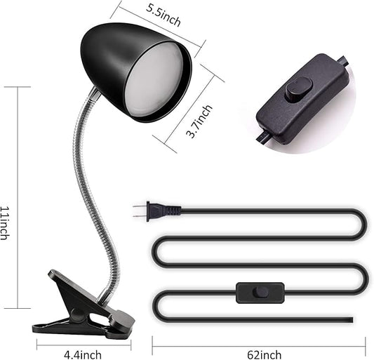 ENERGETIC SMARTER LIGHTING Clip on Light for Bed, Non-Dimmable Clip on Reading Light for Bed, 4000K Cool White, 3.5W 240 LM Desk lamp with clamp, Eye Protection, ETL Listed, Black