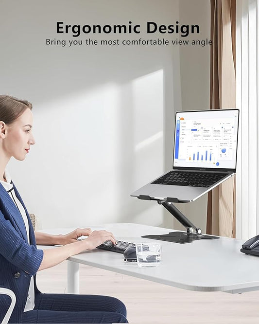 Adjustable Laptop Stand for Desk, Metal Foldable Laptop Riser, Portable Laptop Holder Mount, Ventilated Cooling Computer Notebook Stand for MacBook Air Pro, All 10-16'' Notebooks Laptops, Black
