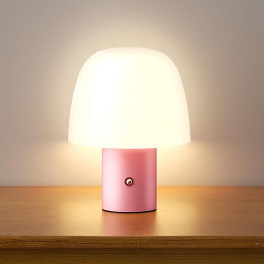 Portable LED Table Lamp, Cordless Desk Lamp Rechargeable, 3-Color Touch Stepless Dimming Night Light for Bedroom/Children's Room/Terrace/Dining Room/Cafe (Pink)