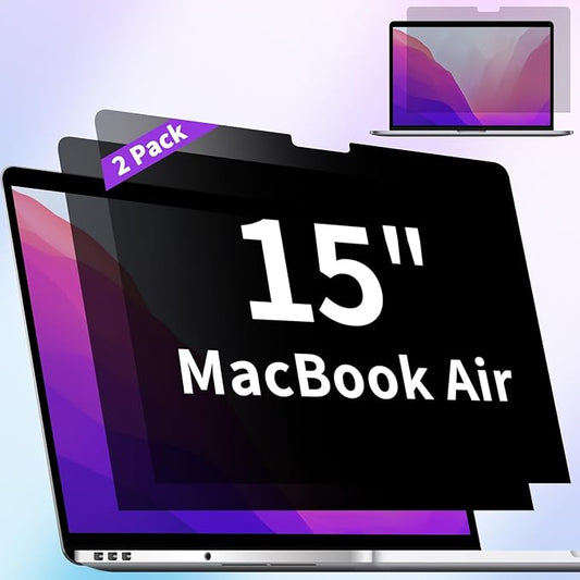 2 Pack Privacy Screen Compatible with MacBook Air 15 Inch Screen Protector (2023-2025, M2, M3, M4 Chip), Anti Blue Light Glare & Anti Scratch Computer Privacy Shield for Mac Air 15.3"