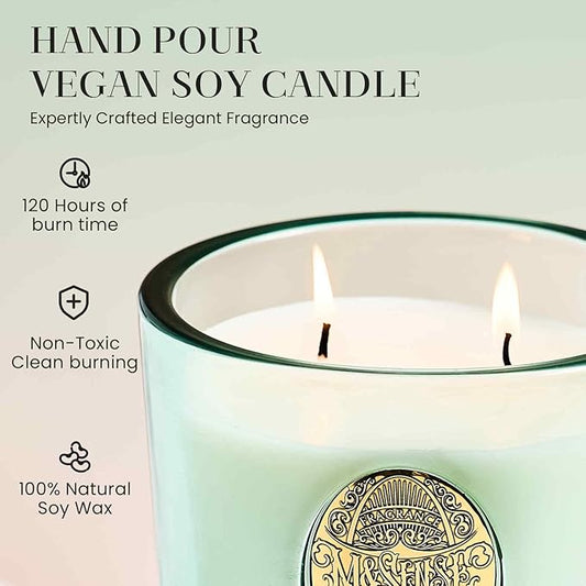 M&SENSE Large Two-Wick Aromatherapy Soy Candle | Eucalyptus Mint & Blue | 19.8 oz, 120H Burn Time | Luxury Scented Candle for Relaxation, Gifting, Home Décor | Ideal for Bedroom, Office