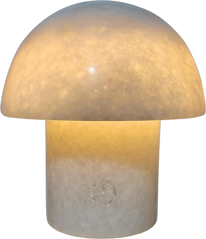 Rechargeable Mushroom Night Light - Dimmable Natural Marble Stone Table Lamp, LED Touch Light for Bedside, Meditation, Entryway, Gift Idea