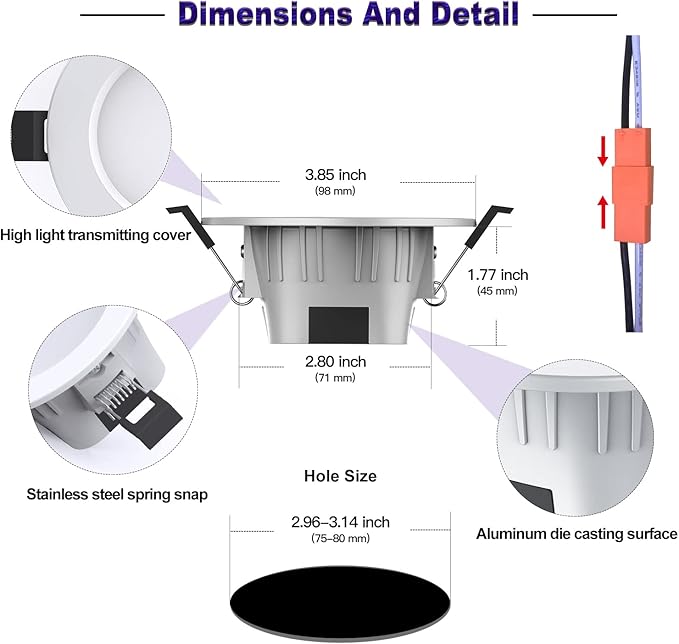 3 Inch Smart Recessed Light 10Pack, RGBCW, 2700K-6500K CCT Selectable, Dimmeble, Multicolorred Color Changing LED Downlight, New Construction or Remodel Canless Recessed Downlight