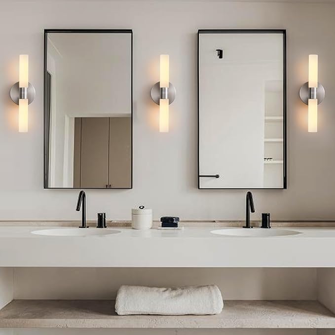 Wall Sconces Set of Two Brushed Nickel Lamp Sconces Wall Lighting with White Glass Shade Lights Wall Light Sconces Wall Decor Set of 2 for Living Room Wall Scones, Wall Lights Set of 2