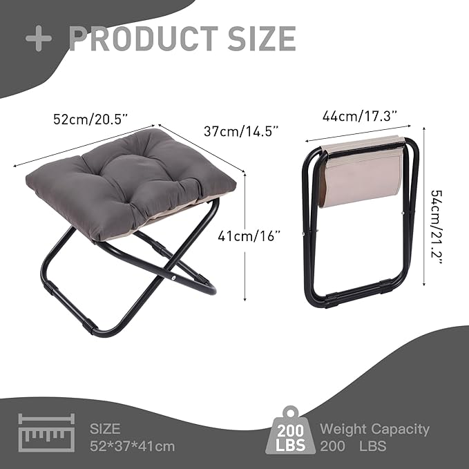 LITA Folding Upholstered Footrest Stool with Straight & Square Shape, Dark Grey