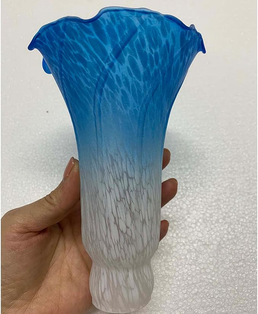 Bieye LS04 Lily Flower Blown Glass Lampshade (White Blue, Opening I.D. 1.26" x O.D. 1.5")
