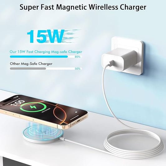 Magnetic iPhone Wireless Charger,10FT Fast Charging Apple Mag Safe Charger Wireless Charging Pad for iPhone 16 Pro Max/16 Plus/15 Pro Max/15 Plus/14/13/12/11/AirPods 4/3/Pro2 Phone Mag safe Charge Pad