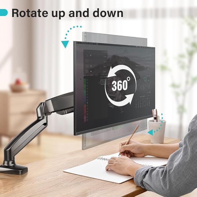 Black Single Monitor Arm Adjustable Stand Monitor Mount up to 32 inches and 17.6 lbs, Computer Desk Mount with Clamp and Grommet Base