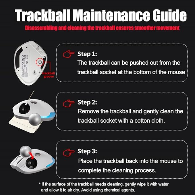 zelotes Wireless Trackball Mouse,Bluetooth Mouse,Rechargeable,4800 DPI, 2-in-1(BT 5.0/3.0+2.4GHz USB Receiver), 8 Buttons,Ergonomic Design,LED Lighting,for Laptop, PC, Pad,White