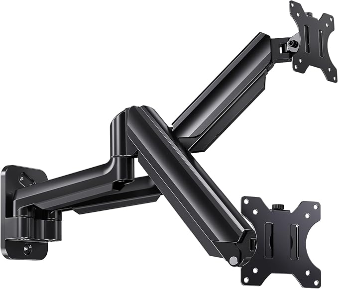 HUANUO Dual Monitor Wall Mount for 17-32 Inch Screens - Height-Adjustable Gas Spring Arms (Per Arm 4.4-17.6lbs) - VESA 75x75/100x100 - Tilt, Swivel, Rotation - Home Office & Workspace Desk Setup