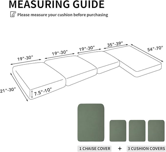 Easy-Going Stretch 4 Pieces Couch Cushion Covers for Sectional Sofa Left/Right L Shape Chaise Lounge Sofa Seat slipcover Anti-Slip Sofa Cover Soft (3 Seater + 1 Chaise, Greyish Green)