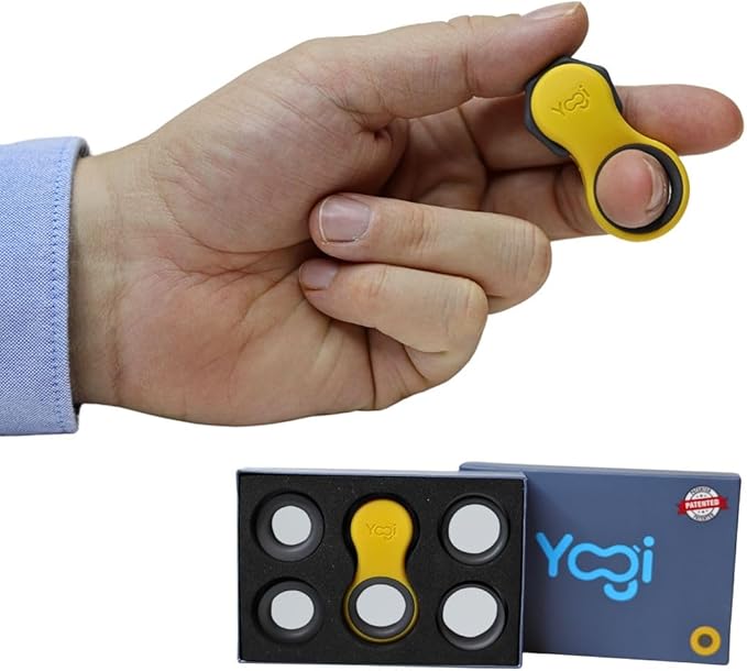 Yogi Fidget Toy – Silent Sensory Spinner for Adults & Kids – Stress Relief Fidgets for ADHD, Anxiety – Fidget Toys for Adults – Includes 5 Finger-Fit Rings – Work, School & Travel – Amber