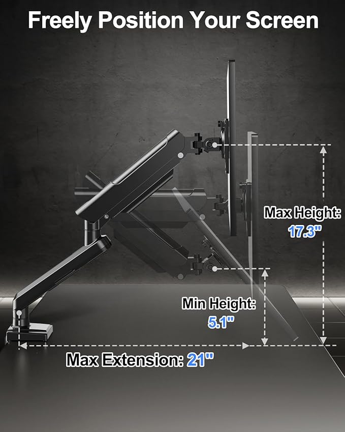 Single Monitor Mount Arm, Fits 17-32 Inch, Holds 4.4-22lbs, Full Motion, VESA 75x75/100x100, Desk Mount Freelift Pro
