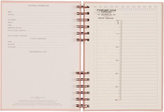 DesignWorks Ink Standard Issue Notebook No. 12 – 6" x 8.25" Undated Daily Planner & Writing Journal, 192 Lined Pages, Elastic Pen Holder, Small Notebook for Work & Journaling - Rosewood & Blush