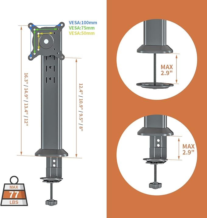 HEMUDU Single Desk Monitor Arm Mount Stand Fit for 13 inch to 32 inch Flat Curved Computer Screen with Swivel, Height Adjustable, Rotation,Holds up to 77lbs, Black