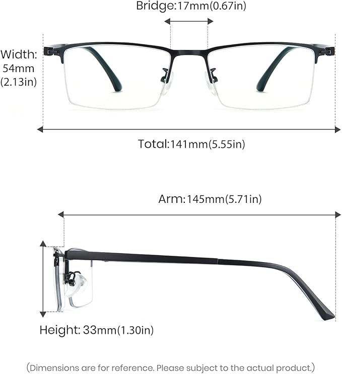Cyxus Blue Light Glasses for Men Semi Rim Glasses Crystal Lens Rimless UV Blocking Gaming Eyeglasses Black 8003