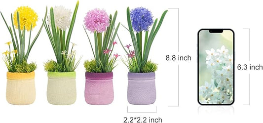 Velener 4PCs Fake Flowers in Vase, Babys Breath Artificial Flowers Indoor, Fake Potted Plants, Hydrangeas, Desk Plants for Home Indoor Bathroom Kitchen Shelf Office Decor(Plastic Vase)