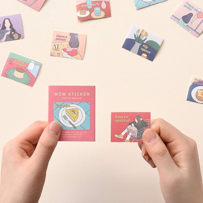 Monolike Wow Sticker Fall in newtro ver.1 + ver.2 Set - Mini Size Cute Stickers, Square Stickers
