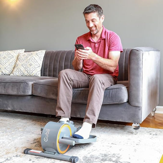 Cubii GO - Under Desk Elliptical Bike Pedal Exerciser, with LCD Fitness Tracker Screen, Adjustable Resistance, Work from Home Fitness, Built-in Wheels and Portable Expanding Handle