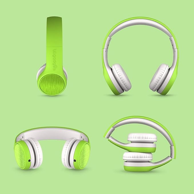 LilGadgets Connect+ Style On-Ear Kids Headphones w/Microphone - SharePort Technology, SoftTouch Padding, Detachable Cable, Noise Reduction, Durable & Adjustable, Green Kids Headphone with Microphone