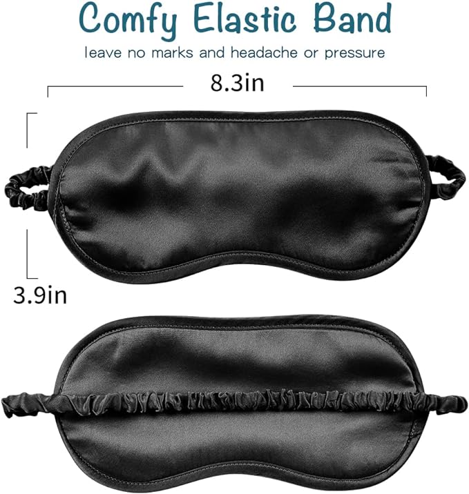 LULUSILK Mulberry Silk Sleep Eye Mask Blindfold with Elastic Strap Headband, Soft Eye Cover Eyeshade for Night Sleeping, Travel, Nap(Black), Pack of 1