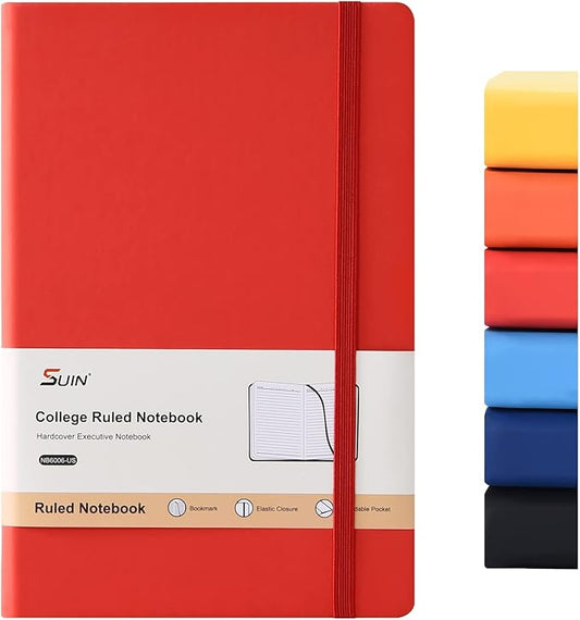 SUIN Hardcover-Journal-Notebooks, A5 Lined Journals Notebook for Writing 200 Pages, 8.2 x 5.5 inch, Classic Ruled Notebooks for Work/Travel/College (Red- 1 Pack)