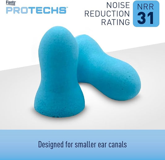 Flents Protechs Real Quiet Foam Ear Plugs for Small Ear Canals, Soft, Comfortable Hearing Protection for Sleep, Work, Travel & Loud Noise, NRR 31, Easy to Use, Blue, 50 Pairs