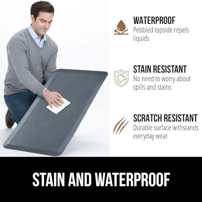 GORILLA GRIP Comfortable Cushioned Kitchen Mats for Floor, Waterproof and Stain Resistant Soft Top, 3/4 Inch Thick Ergonomic Standing Desk Anti Fatigue Mat, Foam Supports Ankles, Feet, 17x24, Charcoal