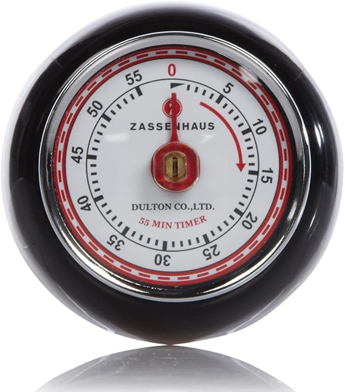 Zassenhaus Magnetic Retro Kitchen Timer, Classic Mechanical Cooking Timer (Black)