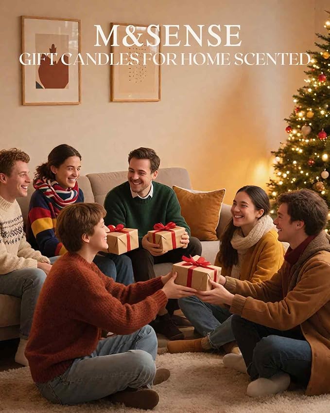 M&SENSE Vintage Leather Scented Candles Natural Non Toxic, Aromatherapy Candle for Stress Relief Meditation Relaxing, Housewarming Gifts for Women Men, 11.3oz 70 Hour Long Burning