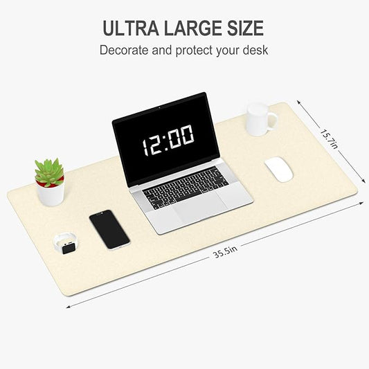 Auhoahsil Felt Desk Mat, Minimalist Large Mouse Pad XXL 35.5 x 15.7 in, Desk Matt for Desktop, Keyboard, Laptop, Computer, Office, Work from Home, Gaming, Beige