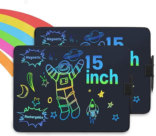 2 Pack 15 Inch LCD Writing Tablets for Kids, Reusable Doodle Board Writing Board for Back to School, Birthday Gifts, Note Board with Magnets, Dry-Erase Alternative & Sticky Note Replacement