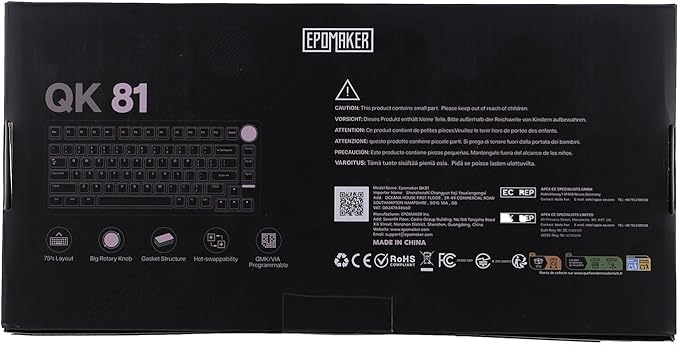 EPOMAKER QK81 75% Wireless Mechanical Gaming Keyboard, QMK/VIA Programmable and Hot-Swappable, 81 Keys with Metal Knob, 2.4Ghz/BT/USB, Creamy Gasket-Mount, RGB Backlight (White, Flamingo Switch)