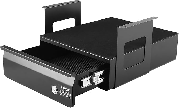 VEVOR Under Desk Lockable Slide Out Drawer, 13 inch Under Desk Pull-out Drawer for Sit Stand Workstation, Secure Under Counter Drawers for Home Office Storage Organizer, Black