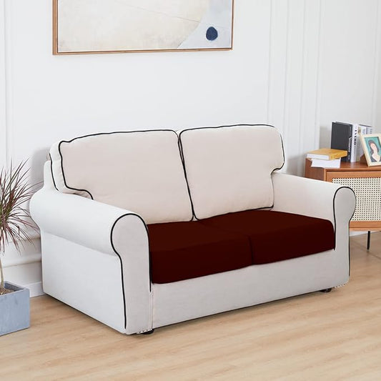 Easy-Going 100% Waterproof Chair Sofa Seat Cushion Slipcovers Couch Cushion Cover Stretch Furniture Protector for Kids, Pets (2-Piece Loveseat Cushion, Wine)