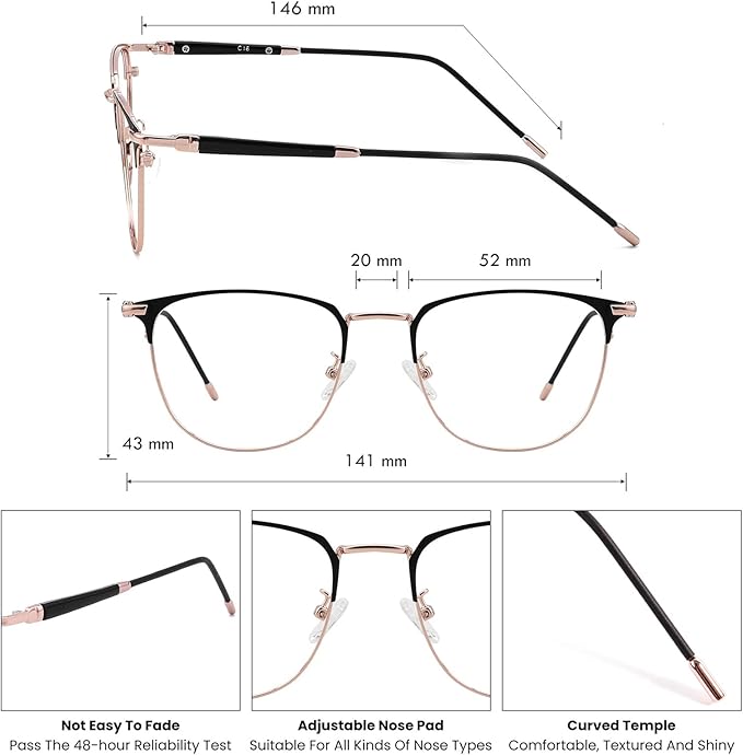 GUDVUE Blue Light Glasses, Computer/Gaming/TV/Phones Glasses for Women/men, Anti Glare/UV400/Eye Strain, Rose Gold