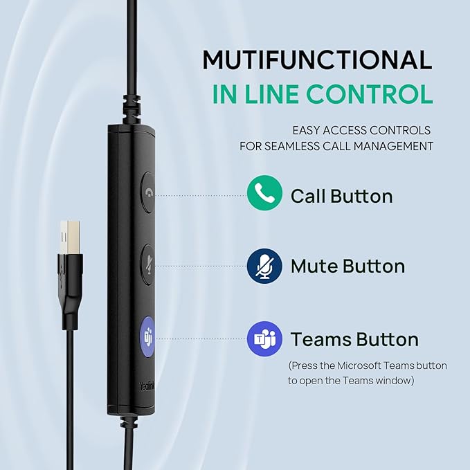 Yealink UH36 Professional USB Headset, Wired Headphones for Work Calls and Music, Headset with Noise Cancelling Mic for Computer PC Laptop(for Teams Certified, Mono,3.5mm Jack/USB Connection)