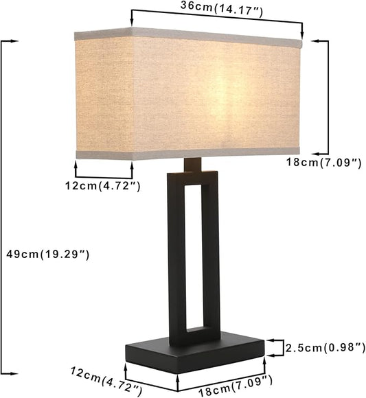 Yosoan Linen Indoor Rectangular Table Lamp, Dimmable Black 65.8" Power Cord Cutout Linen Fabric Shade for Bedroom Hotel Study